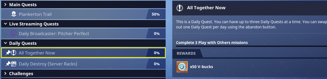 Daily Quests rewards V-Bucks